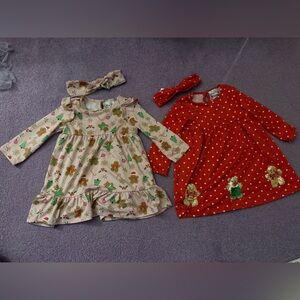 2 Rare Editions Christmas Dresses with Headband